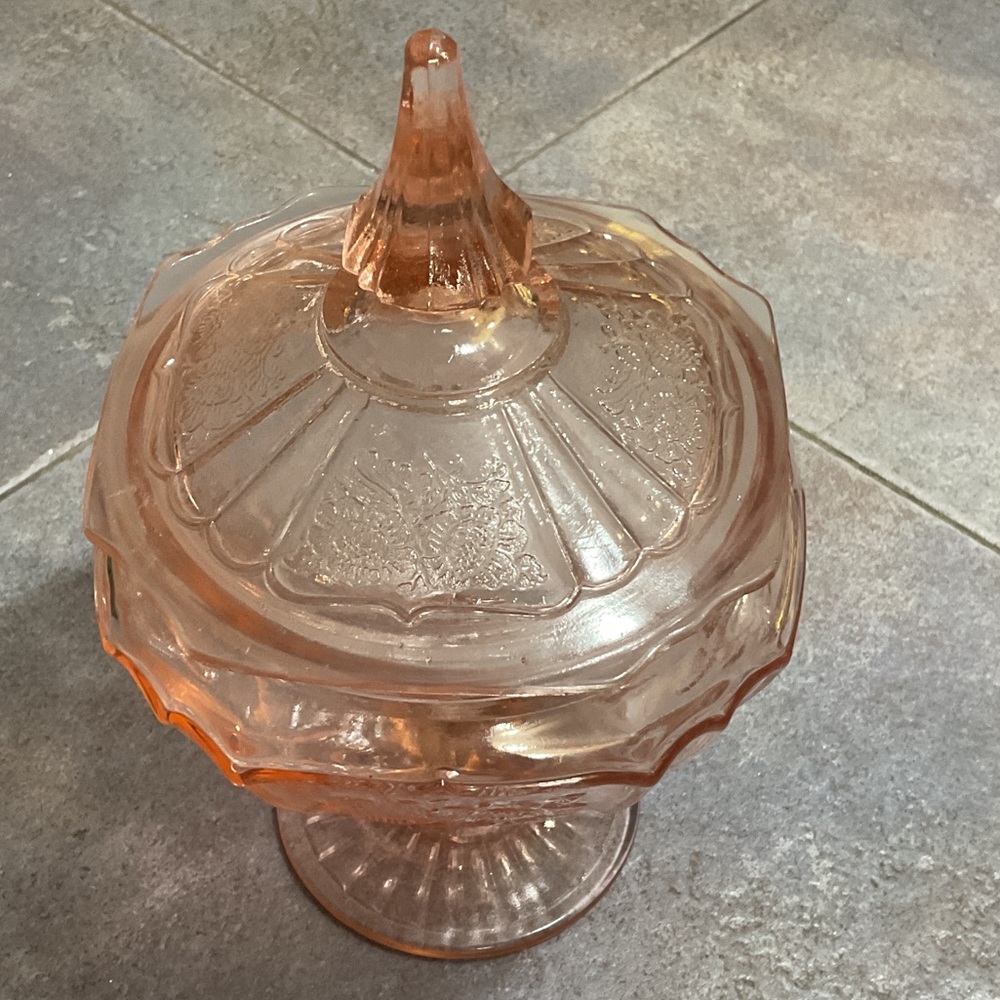 Vintage Pink Depression glass candy dish